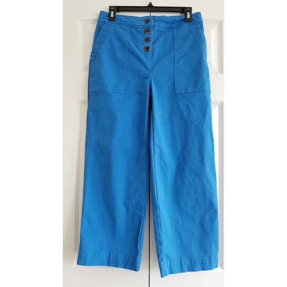 Boden Womens Beaufort Button Fly Pants Cropped Blue Size 4R - Picture 1 of 6